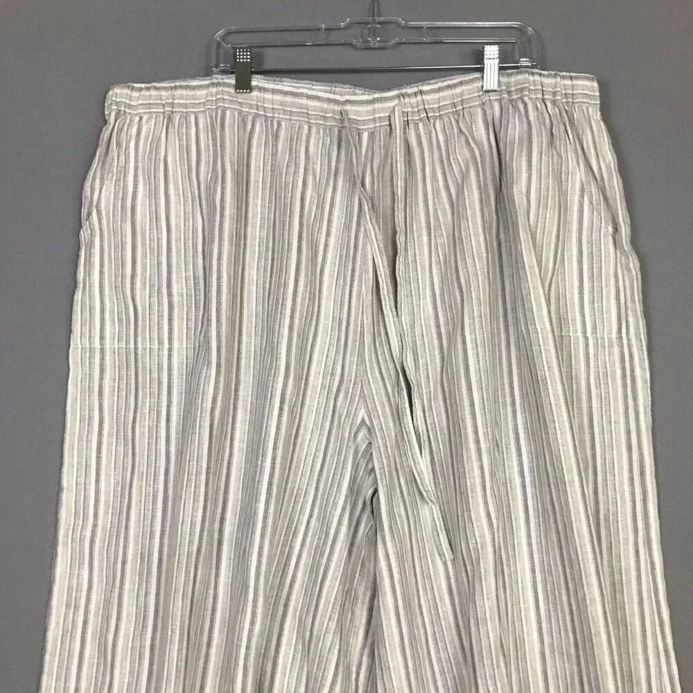 Vivid 100% Linen Wide Leg Pants Women Size 4X Pockets Drawstring Elastic Waist - Picture 3 of 16